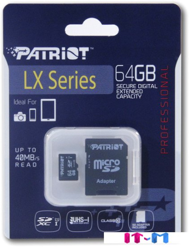 Карта памяти Patriot microSDXC LX Series (Class 10) 64GB + адаптер [PSF64GMCSDXC10] фото 4