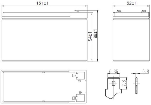 Аккумулятор для ИБП Delta HR 12-24W (12В/6 А·ч) фото 3