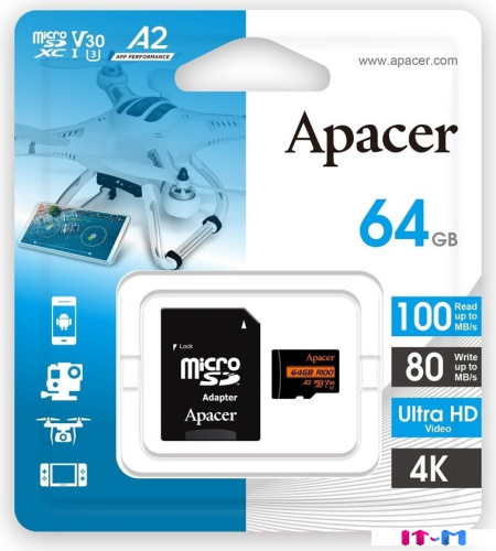 Apacer microSDXC AP64GMCSX10U8-R 64GB (с адаптером) фото 3