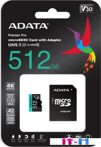 Карта памяти A-Data Premier Pro AUSDX512GUI3V30SA2-RA1 microSDXC 512GB (с адаптером) фото 4