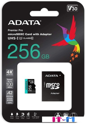 Карта памяти A-Data Premier Pro AUSDX256GUI3V30SA2-RA1 microSDXC 256GB (с адаптером) фото 4