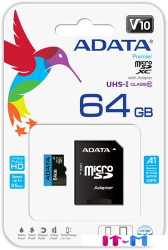 Карта памяти A-Data Premier AUSDX64GUICL10A1-RA1 microSDXC 64GB (с адаптером) фото 5