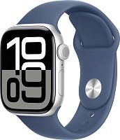 Умные часы Apple Watch Series 10 42 мм (алюминиевый корпус, серебристый/синий, спортивный силиконовый ремешок M/L)